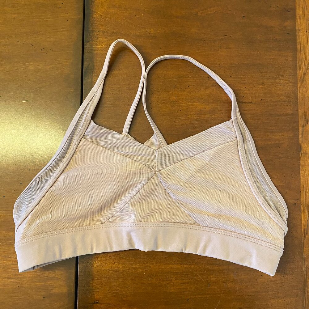 Alo Yoga Strappy Mesh Racerback Bra – Smokey Quartz
